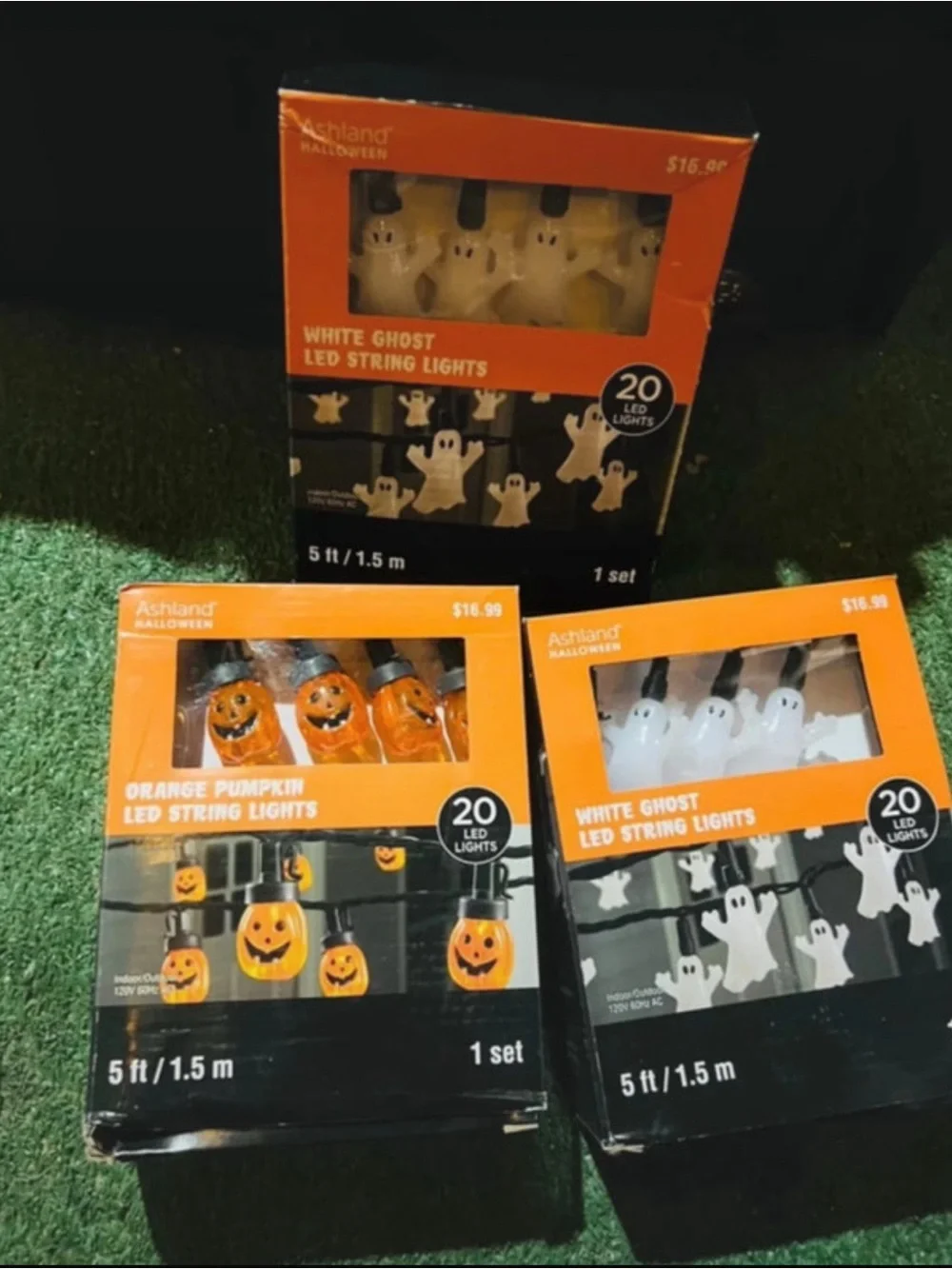 Ashland Orange Pumpkin and White Ghost LED String Lights - Orange, White